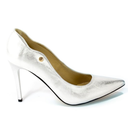 Czółenko damskie wysoki obcas Prestige srebrne