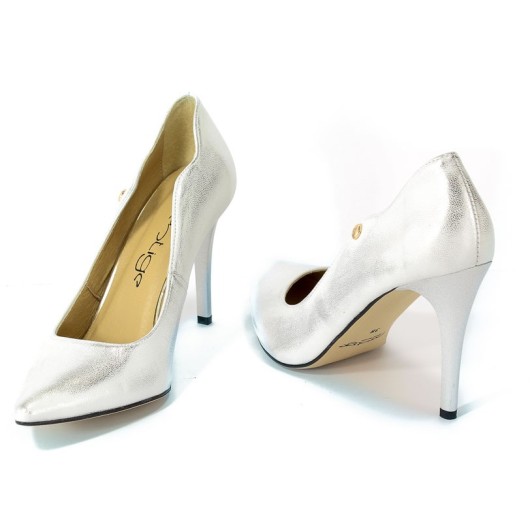 Czółenko damskie wysoki obcas Prestige srebrne