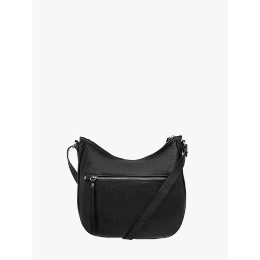 Czarna skórzana listonoszka średniej wielkości na pasku z logotypem Ryłko