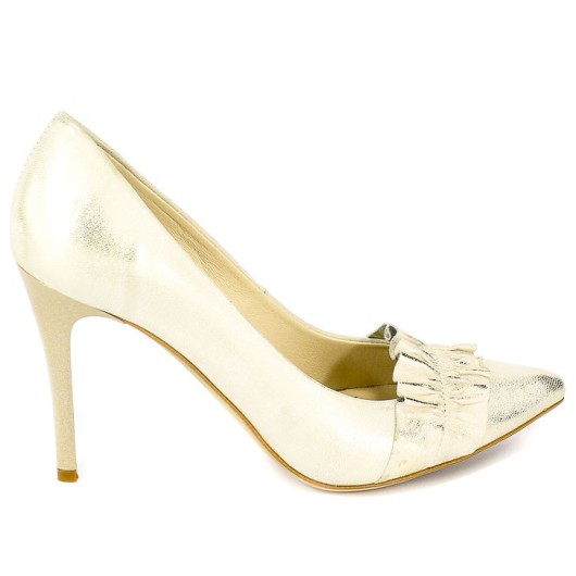 Szpilki skórzane złote przecierane Prestige