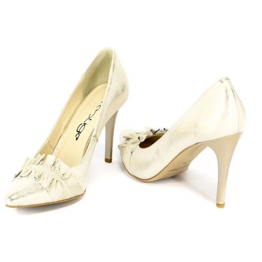 Szpilki skórzane złote przecierane Prestige