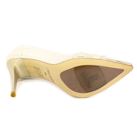 Szpilki skórzane złote przecierane Prestige