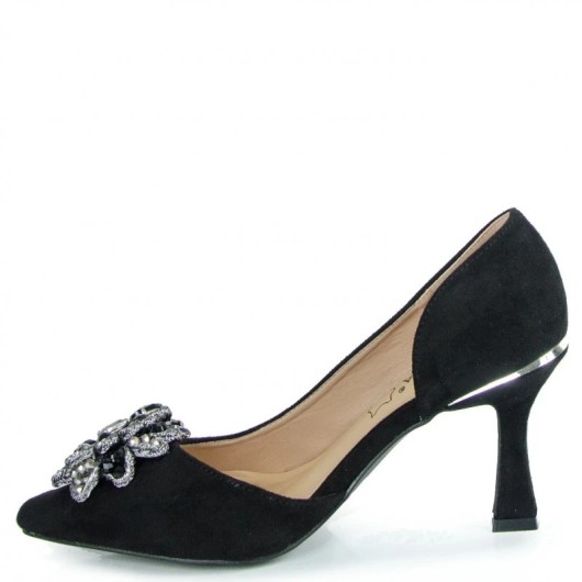 Czarne czółenka damskie z ozdobą Sabatina