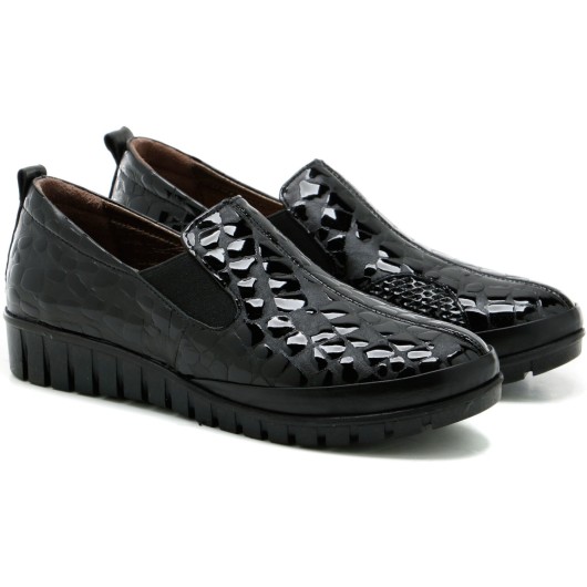 Mokasyny damskie skórzane czarne nakrapiane Loretta Vitale