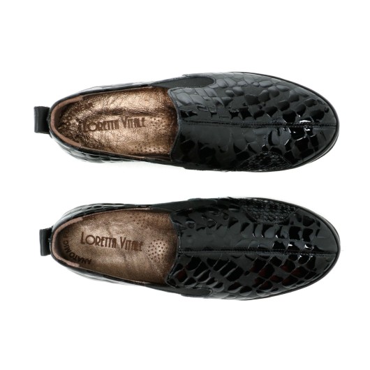 Mokasyny damskie skórzane czarne nakrapiane Loretta Vitale