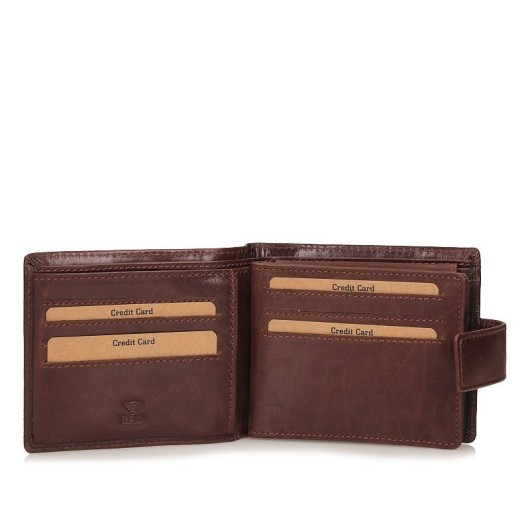 Wielokieszeniowy męski portfel skórzany ciemno brązowy