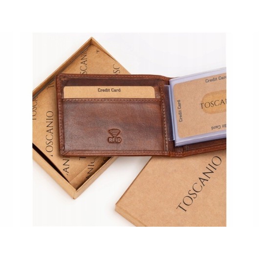 Wizytownik portfel skórzany męski brązowy Toscanio