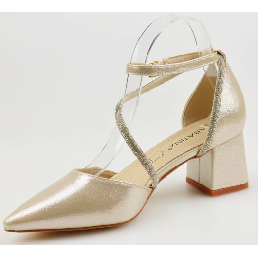Czółenka damskie wizytowe złote Sabatina