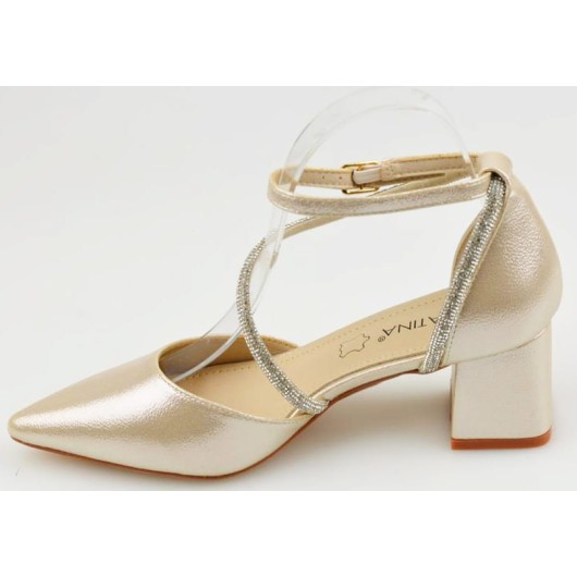 Czółenka damskie wizytowe złote Sabatina