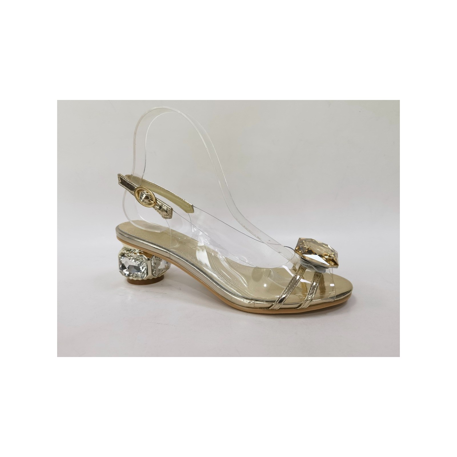 Sandałki wizytowe złote z kamieniami Sabatina