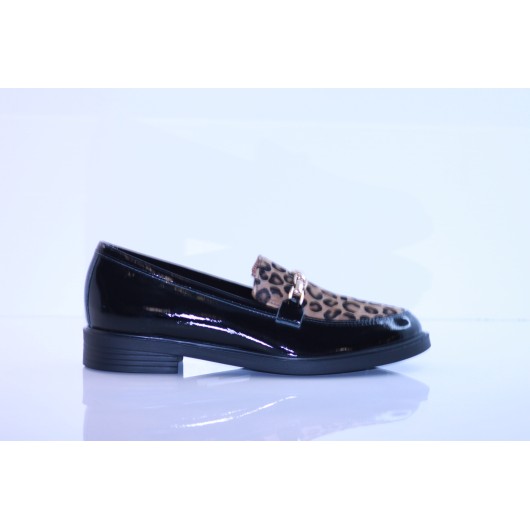 Mokasyny damskie Eska skóra czarna-panterka