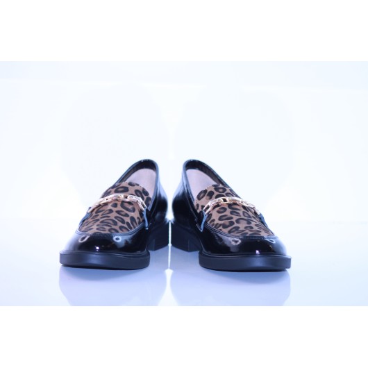 Mokasyny damskie Eska skóra czarna-panterka