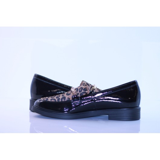 Mokasyny damskie Eska skóra czarna-panterka