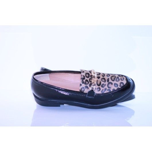 Mokasyny damskie Eska skóra czarna-panterka
