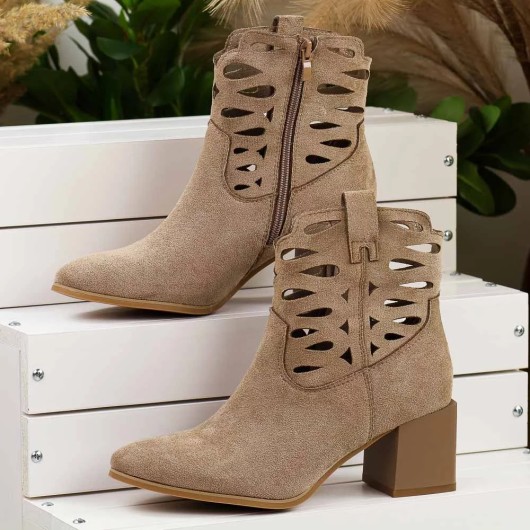 Beżowe botki damskie zamszowe M.Daszyński