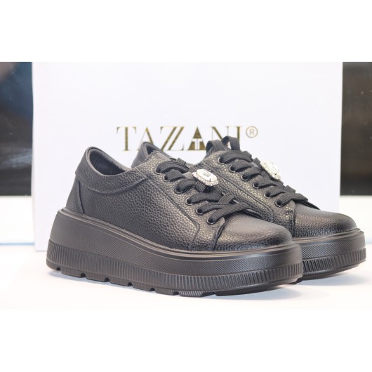 Buty damskie sportowe skórzane czarne z ozdobą Tanzzani