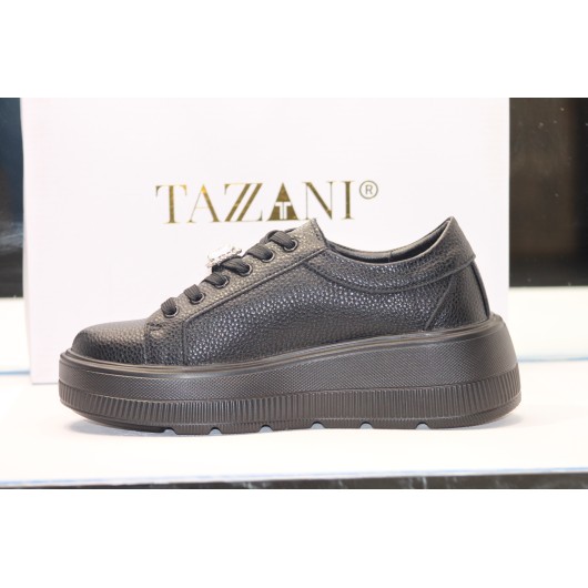 Buty damskie sportowe skórzane czarne z ozdobą Tanzzani