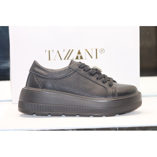 Buty damskie sportowe skórzane czarne z ozdobą Tanzzani