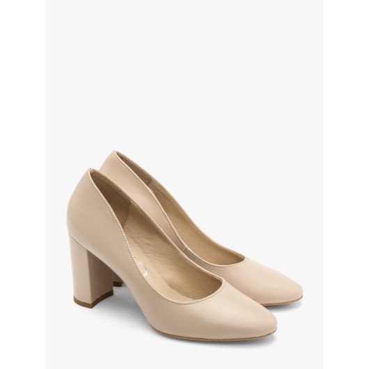 Czółenka skórzane Ryłko na słupku w kolorze beżowym