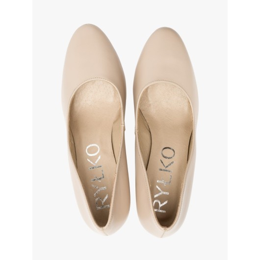 Czółenka skórzane Ryłko na słupku w kolorze beżowym