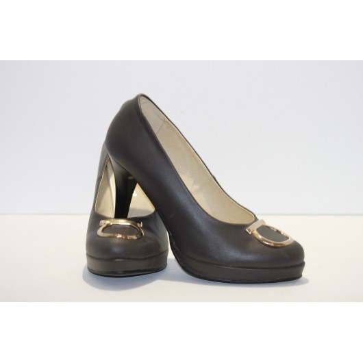 Czółenka damskie na podsówce Jaromin skórzane szare