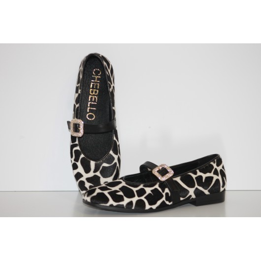 Baleriny skórzane CheBello biało-czarne z ozdobą