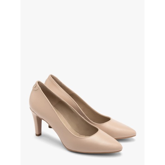 Beżowe skórzane czółenka Ryłko na szpilce
