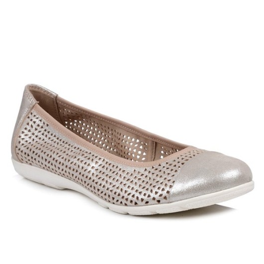Baleriny damskie ażurowe Caprice oddychające złote