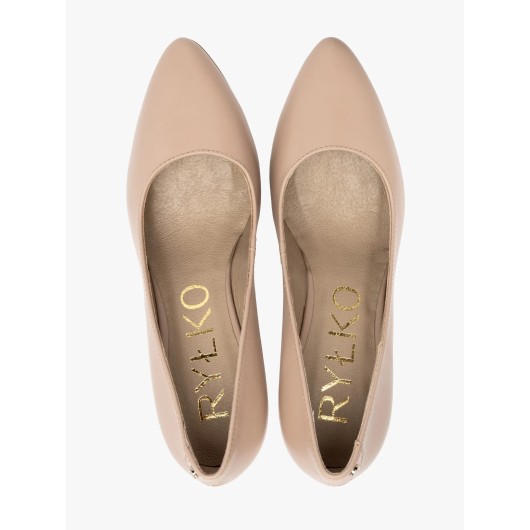 Beżowe skórzane czółenka Ryłko na szpilce