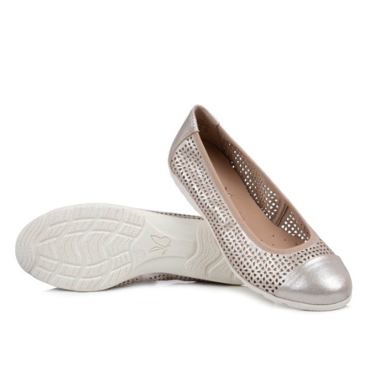 Baleriny damskie ażurowe Caprice oddychające złote