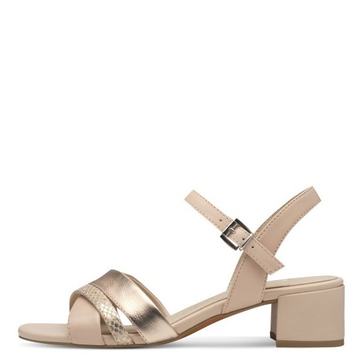 Sandałki damskie skórzane Marco Tozzi beżowe