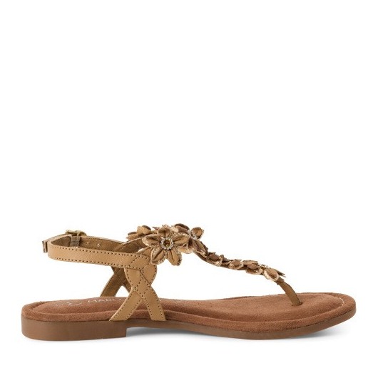 Sandałki skórzane Marco Tozzi japonki z ozdobą