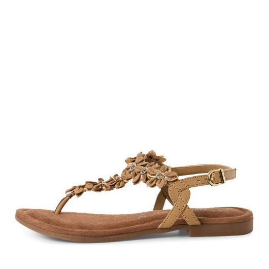 Sandałki skórzane Marco Tozzi japonki z ozdobą