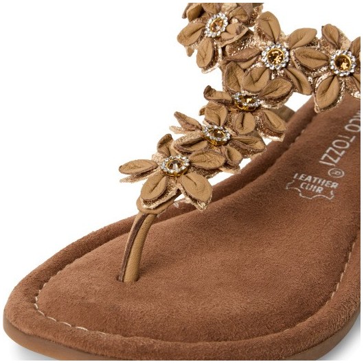 Sandałki skórzane Marco Tozzi japonki z ozdobą
