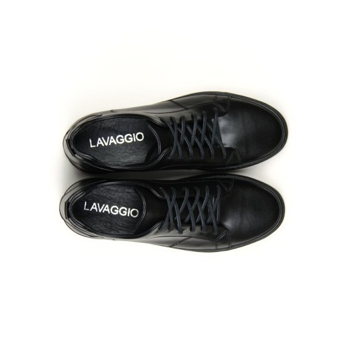 Półbuty męskie czarne skórzane sznurowane Lavaggio