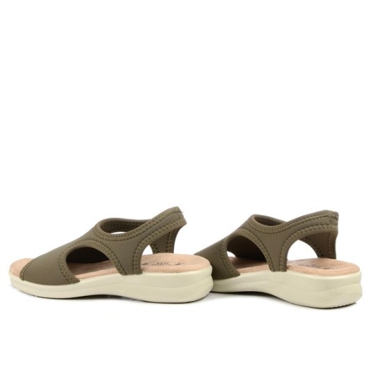 Sandały damskie zdrowotne ze streczem oliwkowe Sanital Flex