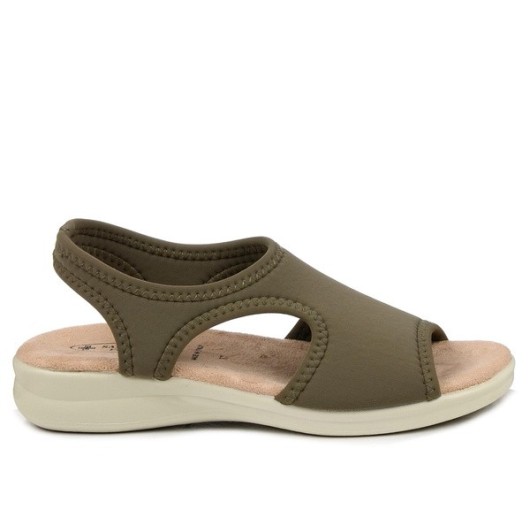 Sandały damskie zdrowotne ze streczem oliwkowe Sanital Flex