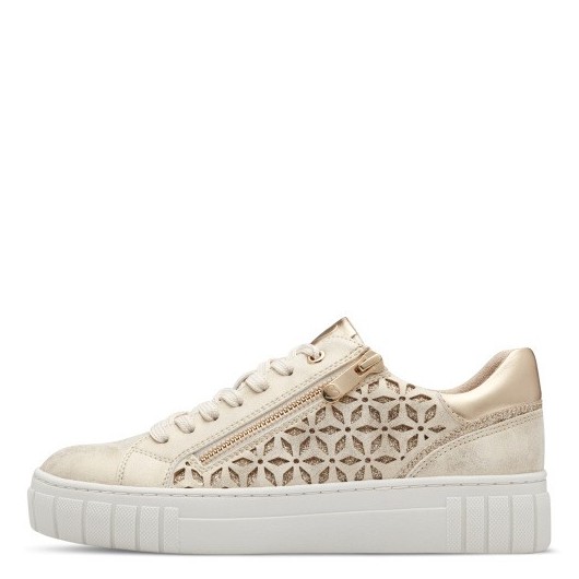 Buty damskie sneakersy na suwak na platformie Marco Tozzi 23701 złote przeciarane