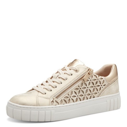 Buty damskie sneakersy na suwak na platformie Marco Tozzi 23701 złote przeciarane