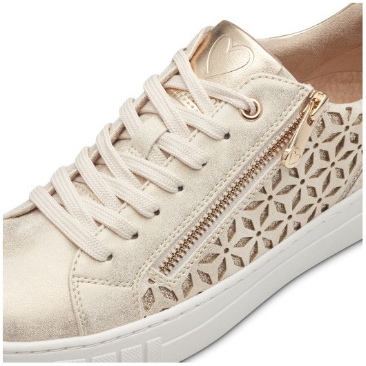 Buty damskie sneakersy na suwak na platformie Marco Tozzi 23701 złote przeciarane