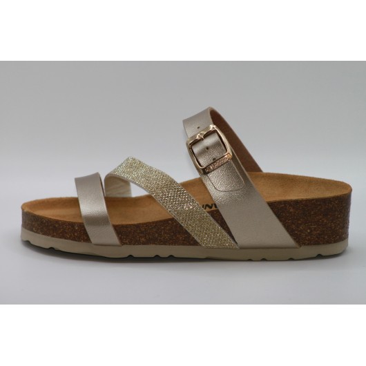 Klapki na koturnie Dr.Brinkmann 700753-82 złote