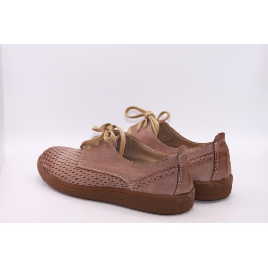 Półbuty skórzane ażurowe Brodacz 7763 Brąz jasny