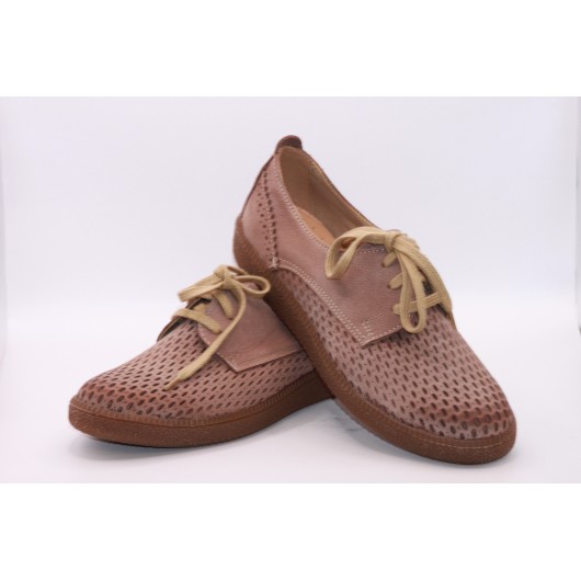 Półbuty skórzane ażurowe Brodacz 7763 Brąz jasny