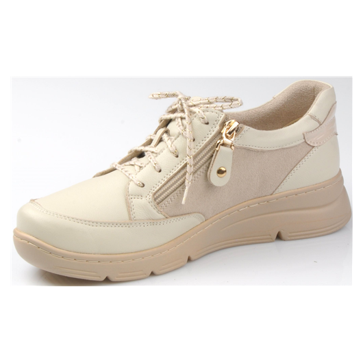 Półbuty damskie na koturnie  beżowe skórzane Enna 5012/02K/F588