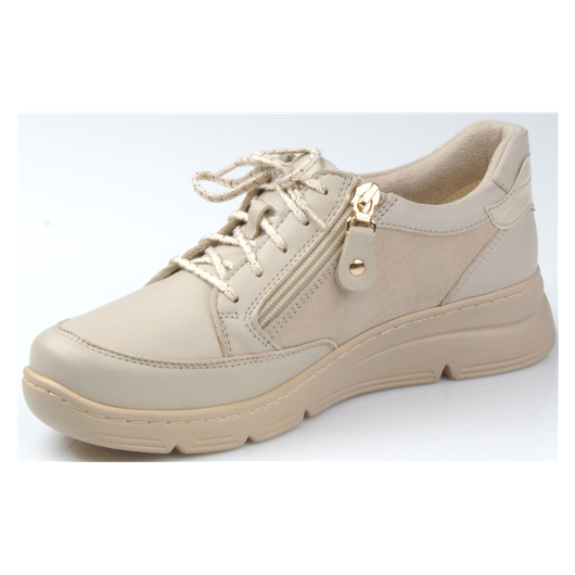 Półbut damski skórzany z zamkiem beżowy Enna 5012/03K koturn