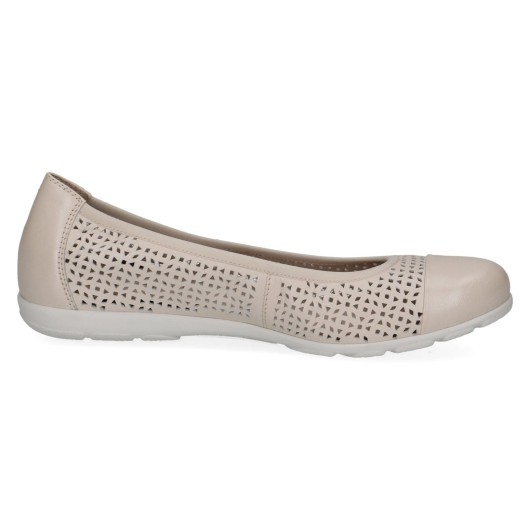 Baletka ażurowa skórzana beżowa Caprice 9-22151-42