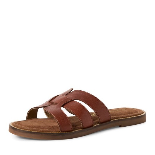 Klapki skórzane brązowe płaskie Marco Tozzi 2-27108-44