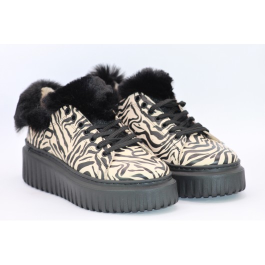 Półbuty damskie skórzane Kampa zebra beżowe