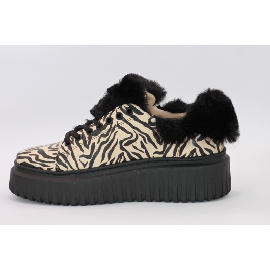 Półbuty damskie skórzane Kampa zebra beżowe