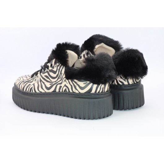 Półbuty damskie skórzane Kampa zebra beżowe